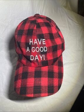 Red and Black Plaid 'Have A Good Day' Women's Baseball Cap